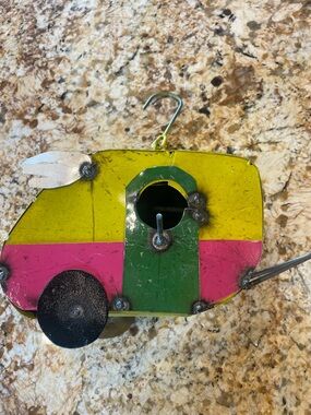 Colorful Metal Camper Birdhouse - Yellow, Pink & Green New with out tags